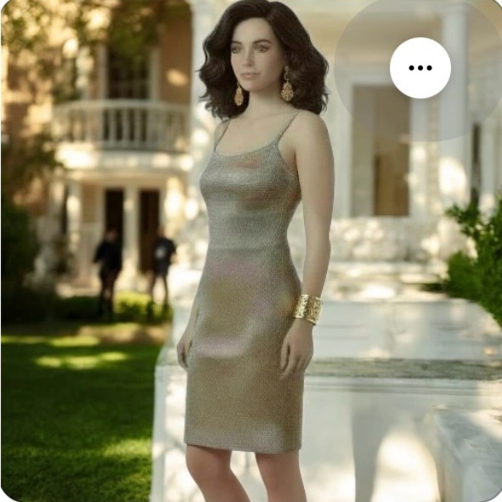 Like New ST. JOHN Evening Geometric Knit Gold Cocktail Dress 12 See Measurements